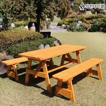 착한테이블 전문목수 일체형 야외용 탁자 세트 야외평상 파라솔 야외테이블, 4인 분리형 다크오렌지색