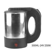 카포트 새로운 500ml 12V/24V 스테인레스 스틸 휴대용 자동차 난방 컵 홈 여행 캠핑 전기 워터 주전자 커, 02 24V 250W