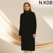 앤콥 소매 진주 장식 하이넥 니트 롱원피스 N19IKN130 블랙