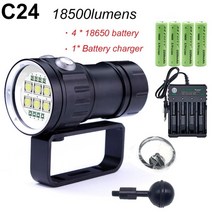 수중써치 다이빙랜턴 led 다이빙 손전등 20000lumens 6 x xhp70 수중, c24 18650충전기