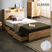 엘라인 LED 수납형 원목침대 SS+포켓매트, 단품