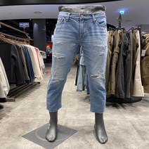 버커루 [고퀄 여름 청바지 특가전] 남자 테이퍼드 핏 스크래치 찢청 밑단 컷팅 ~ 크롭 연청바지 연청진