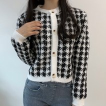 하운드 체크 니트 앙고라 가디건