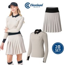 클리브랜드 코디셋업 여성 쁘띠카라넥 골프티셔츠 + 플리츠 골프큐롯 세트 골프웨어 CG23035203