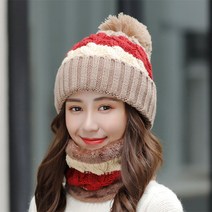 선빛 셀러브 머플러 모자 세트 따뜻한 털 방한 방울 비니 여성 꽈배기 니트