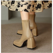 여성반부츠 세무 앵글 발편한 스웨이드 첼시 부츠 우아한 플랫폼 하이힐 가죽 여성 스퀘어