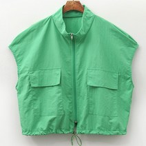 9018 (국내산)나일론 건빵 집업 조끼 77 박스 루즈핏 자켓 여성 봄 여름 간절기 카고
