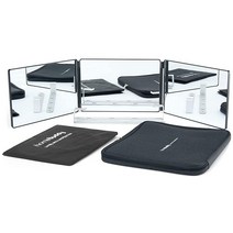 HomeBuddy 셀프 헤어컷 미러 - 헤어 커팅을 위한 3방향 거울 휴대용 사용하기 쉬운 360도 헤어컷 수염 트리밍 면도용 조절 가능한 이발소 거울 미용 케이프 포함