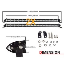 Auxtings 슬림 LED 라이트 바 단일 행 7 quot1320 quot2532 quot38인치 90W 120W 150W 180W SUV 4X4 오프로드 작업 조명 램프, [14] 2X 20inch Combo