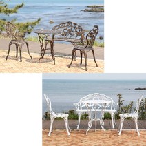 장미주물4인세트 야외의자 테이블세트 화이트 브론즈 정원 주물세트 파라솔세트, 파라솔2.7세트-아이보리, 4인-화이트