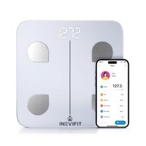 INEVIFIT 스마트 체지방 저울 매우 정확한 블루투스 디지털 욕실 체성분 분석기 체중 물 근육 내장 지방 및 뼈 질량 측정 무제한 사용자용 (Eco Wht) 미국직송 32037, 화이트.