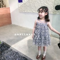 PigPug 여자 어린이 치마 아련한 꽃 원피스 공주 치마