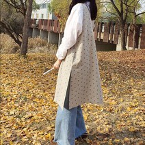 방가지똥 앞치마 통원피스 베이지 노란꽃 바이오워싱린넨 앞치마