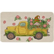 Tumtanm 43.2 x 76.2cm17 30인치 귀여운 난쟁이 트럭 꽃 봄 여름 가을 야외 도어매트 입구 실내 웰컴 매트 홈 데코용 실외 러그 689245