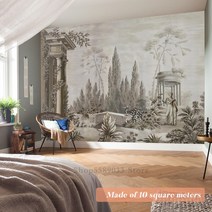 벽지 회색과 흰색 예술 그림 소나무 열대 정글 나무 잎 연락처 집 혁신 벽 장식 벽화 거실 연구, [01] 1 square meter, [02] QB061