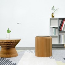 인테리어 종이 의자 스툴 골판지 디자인 모던 현대, 브라운 높이 35cm 지름 32cm  무료쿠션