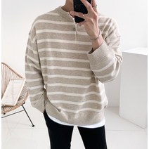 박스오버핏 소프트 캐시미어 스트라이프 헨리넥 니트(4color)
