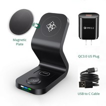 에어팟 프로2 무선 충전 케이스 거치대Bonola 15W 자기 무선 충전기 3 in 1 for iPhone 13/12 Pro 빠른 스, 05 Suit 1 Black US Plug