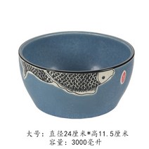 뚜껑있는 밥 그릇 공기 일본 텐동 라멘 세라믹 복 돈부리, 블루물고기-대형24cm(뚜껑없음)