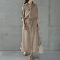 아이엠몽 여성 카라넥 허리라인 롱 셔츠원피스 세라스