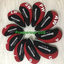BRIDGESTONE 브리지스톤 골프 아이언커버 10개 헤드커버 세트, 블랙 레드