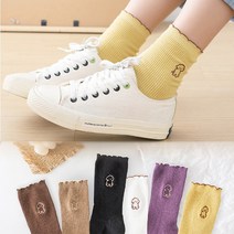 강아지 자수 중목 면양말 댕댕이 교복 봄 분위기 6컬러 [Cute Doggy Embroidery Mid-Length Socks 6 Colors]
