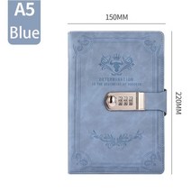 한글타자기 엔틱소품 아날로그 잠금 일기가 있는 레트로 비밀번호 책 두꺼운 창의적 원장 학생 메모장 문구 노트북 바인더 A5 200 페이지, [01] A5, [06] Blue