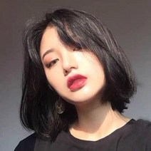 단발머리 마타하리 커트 여자 숏컷펌 스타일 단발펌 빨간머리 가발 내추럴소녀 속 앞머리 없, 01 내추럴 블랙 헤어밴드