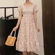 플라워패턴 스모크 밴딩 롱원피스 체형커버 스퀘어넥