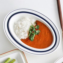 시라쿠스 메이플 홈파티 브런치 플레이팅 그릇 타원접시, 1P, 라인블루