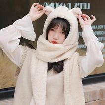 양털 곰돌이 귀 후드 머플러 2color [귀여운 곰 털 뽀글이 모자 달린 특이한 겨울 목도리]