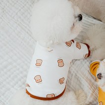 톰앤토미s 강아지 고양이 봄 가을 옷 귀여운 식빵 티셔츠 실내복 잠옷 (화이트 머스타드), 요거트(화이트)