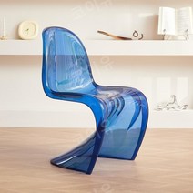 북유럽 투명 디자인 플라스틱 등받이 웨이브 물결 체어, 클리어 블루