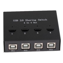 USB 공유 스위치 1 USB 장치는 1 ~ 4대의 컴퓨터와 공유 1 프린터 공유, 77x60x21mm, 합금, 블랙