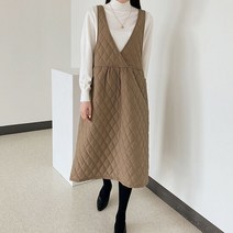 어반프랑 여성용 블랑 패딩 멜빵 뷔스티에 퀼팅 본딩 롱원피스