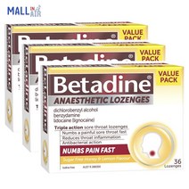 호주 베타딘 Betadine 인후통 완화 캔디 허니&레몬 36개입 3개 묶음 Anaesthetic Lozenges