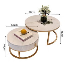 VMOIV 유럽식 고급 골드 프레임 거실 티테이블 세라믹 70 화이트, 골드프레임 단일서랍 화이트 60+화이트 80