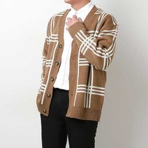 키작은남자 오버핏 체크 니트 가디건