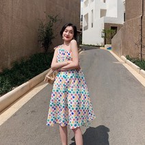 에이라인 원피스 시솽반나 관광 코디 점프슈트 2022 해변 바캉스 카메라 와이드 루즈핏 끈나시 슬립 도트 4812708029
