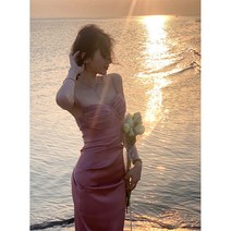 부드러운 바람 기질 콘돌 벨트 드레스 세트 여성 여름 선 스크린 카디건 고급 느낌 순수한 욕망 분할 허리 긴 치마, 스트랩 드레스 싱글 피스, 2XL 권장 125 ~ 135kg