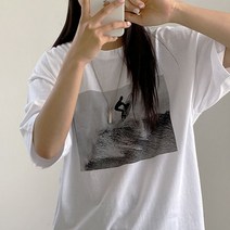 [스트릿/오버핏] 채도 낮은 컬러감 흑백 프린팅 서핑 포토 반팔 티셔츠 3color]서핑오버반팔