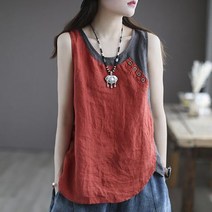 여성 캐주얼 면마 티셔츠 나시 여름 언프골지나시