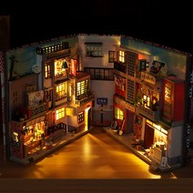 북앤드 디오라마 시간 오래된 레인 책 스탠드 diy 수제 별장 이자카야 창조적 인 장식 향수 스타일 입체 책 학생 선물, 벚꽃 골목 + 도구 접착제 + led 조명 + 먼