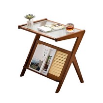원목 라탄 유리 사이드테이블 550 2colors, 다크브라운