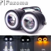 바이크 부품 12V 오토바이 LED 더블 헤드 라이트 트윈 빈티지 할리 소프테일 혼다 야마하 스즈키 가와사키, 02 1Pair Yellow