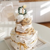 주식회사 앙앙 올리브 2단 기저귀케이크 (바디슈트+턱받이+양말+케익토퍼), 백일선물