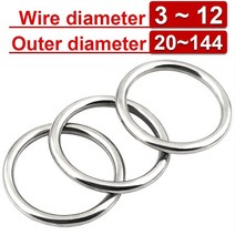 고무오링 304 스테인레스 스틸 서클 링 솔리드 용접 O-서클 녹 철 반지 애완 동물 끌어 오기 낚시 그물 교수형 강철, [12] 130mm, [06] 10mm  (1Pcs)