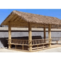 인조 볏짚 초가 지붕 캐노피 전통 야외 평상, 어두운 회색