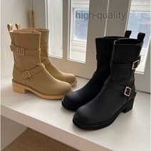 여성부츠 4cm 하프 미들 바이커 버클 앵클부츠