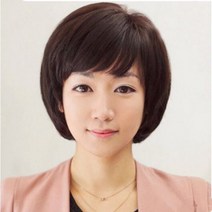 Makone 중년 가발 리얼머리카락 여자단발머리 중년여성 어머니선물 짧은곱슬머리